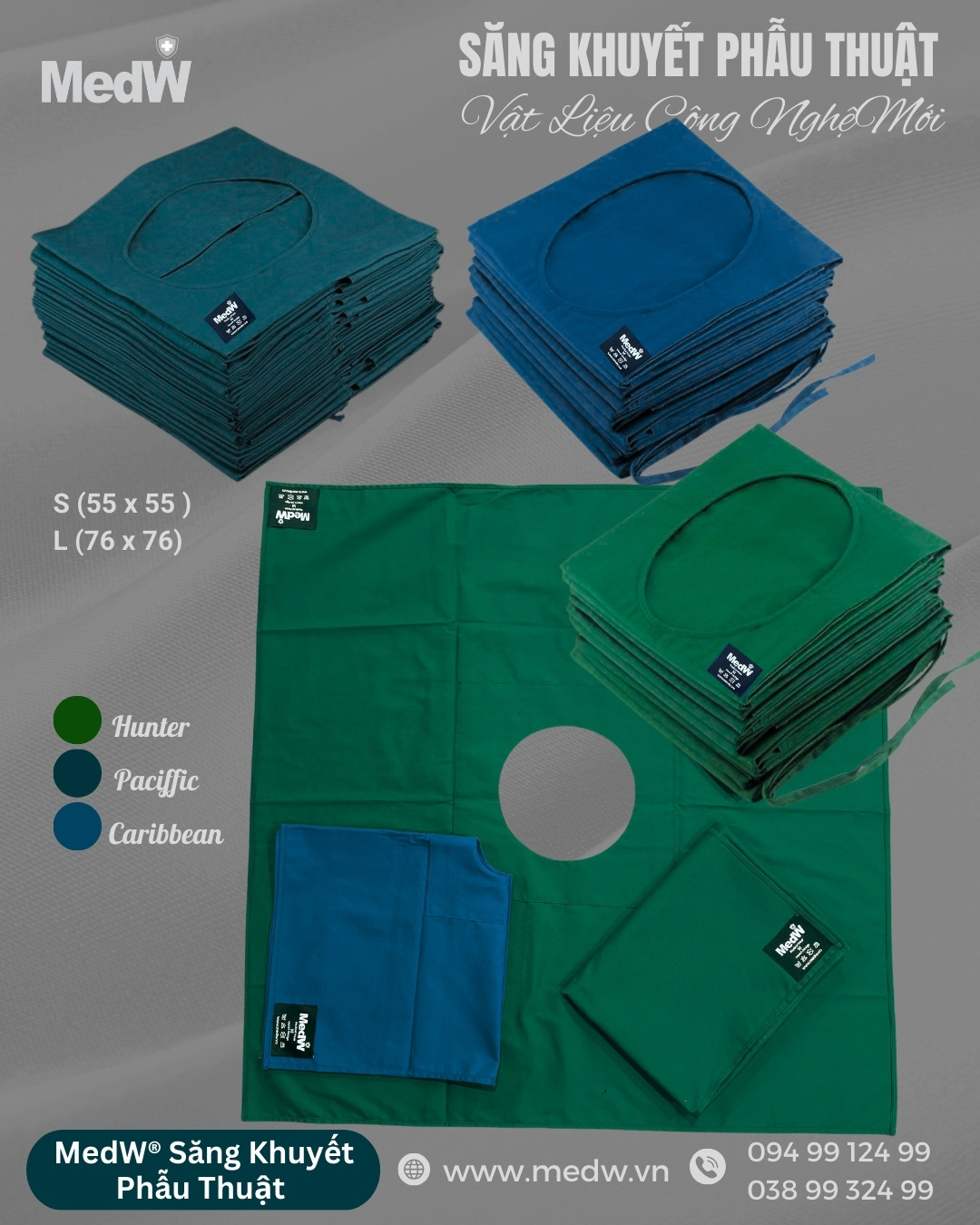 MedW Green Hunter Surgical Drape Săng Phẫu Thuật Khuyết (Săng Có Lỗ) Xanh Quân Đội